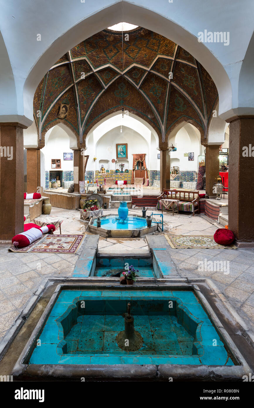 KASHAN, IRAN - AUGUST 27, 2016: traditional Tea House "Khan", ancient Hamam in the old Bazar of Kashan Stock Photo