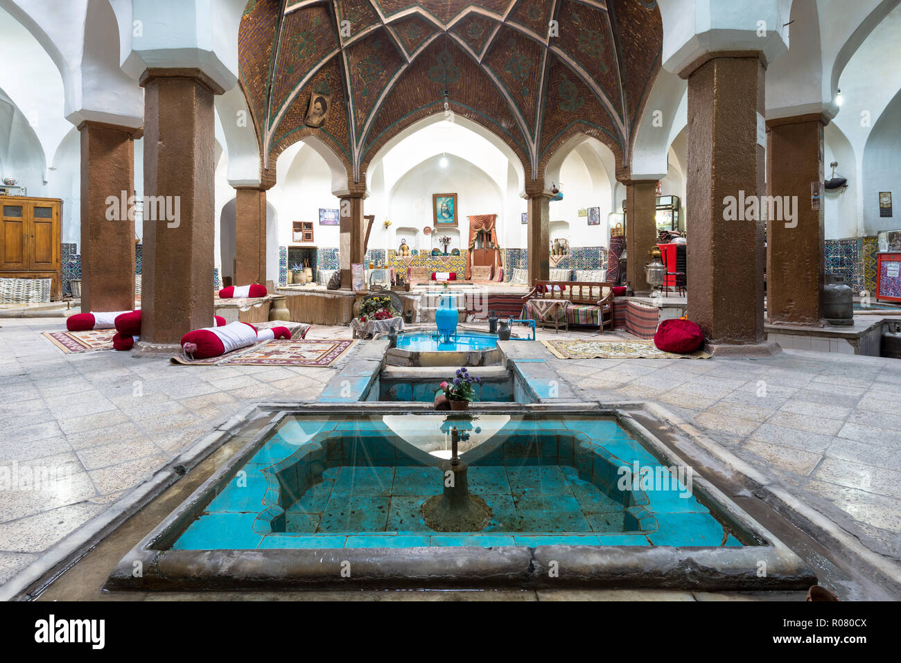 KASHAN, IRAN - AUGUST 27, 2016: traditional Tea House "Khan", ancient Hamam in the old Bazar of Kashan Stock Photo