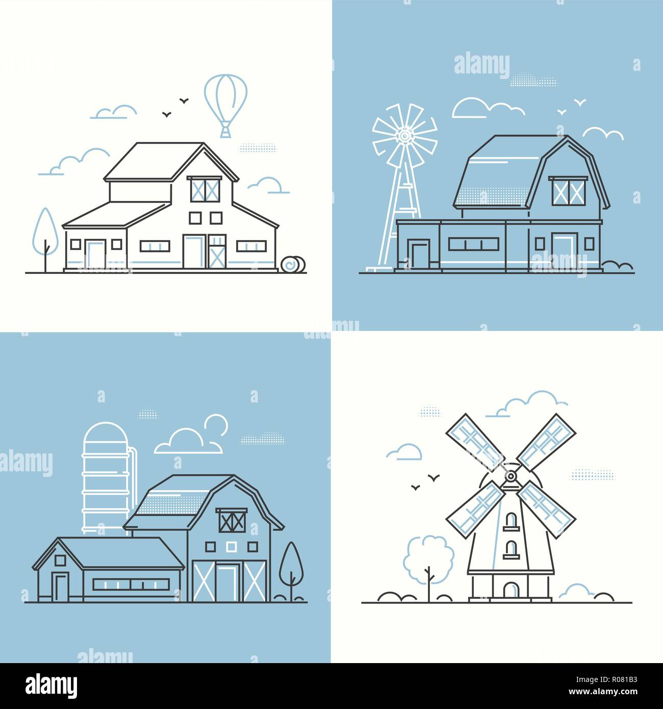 Farm life - set of line design style vector illustrations Stock Vector ...