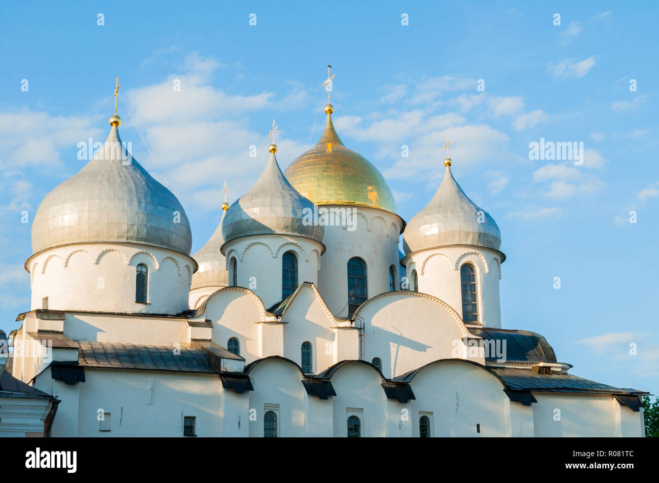 St Sophia cathedral in Veliky Novgorod, Russia. Sunset view of Veliky Novgorod Russia landmark in soft light Stock Photo