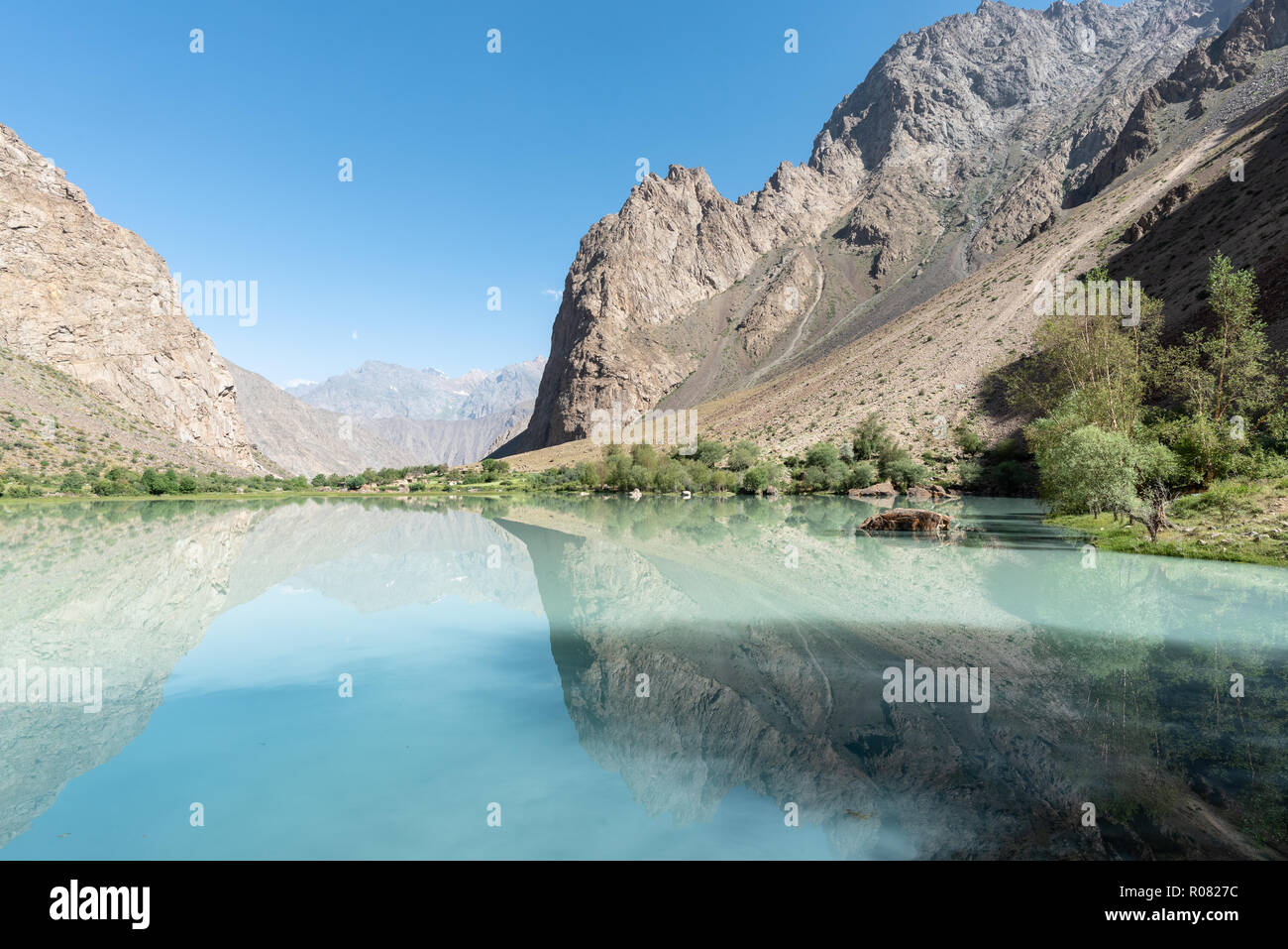 Jizev lake in the morning light, Pamir area, Tajikistan Stock Photo