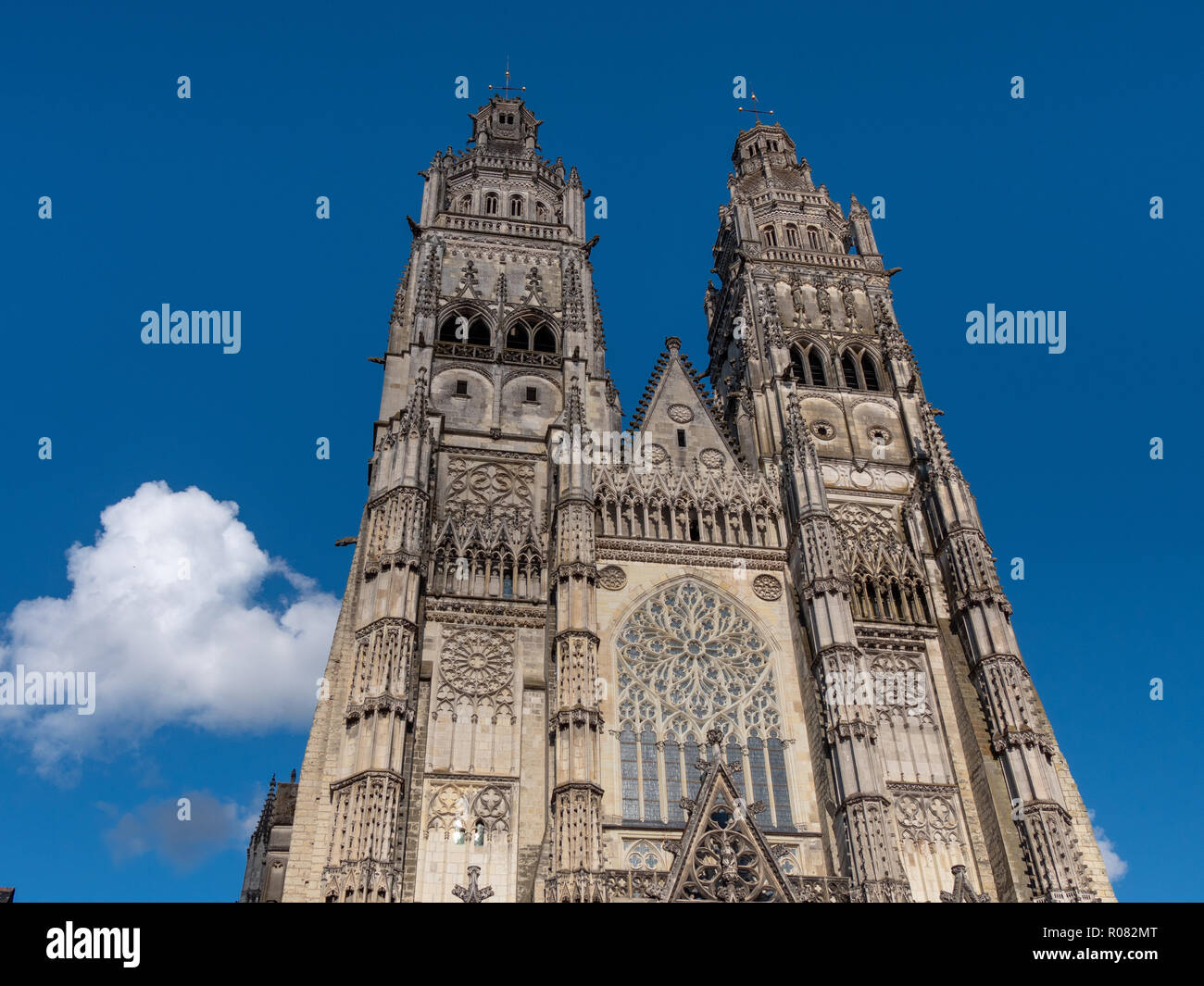 Tours Cathedral is a Roman Catholic church located in Tours, Indre-et-Loire, France. Its name in french is Cathédrale Saint-Gatien de Tours. It is ded Stock Photo