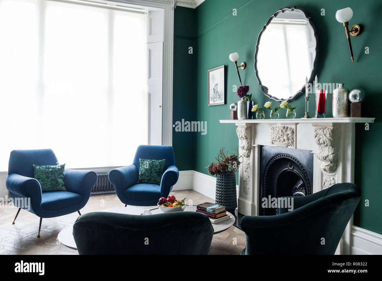 Green and blue toned living room Stock Photo
