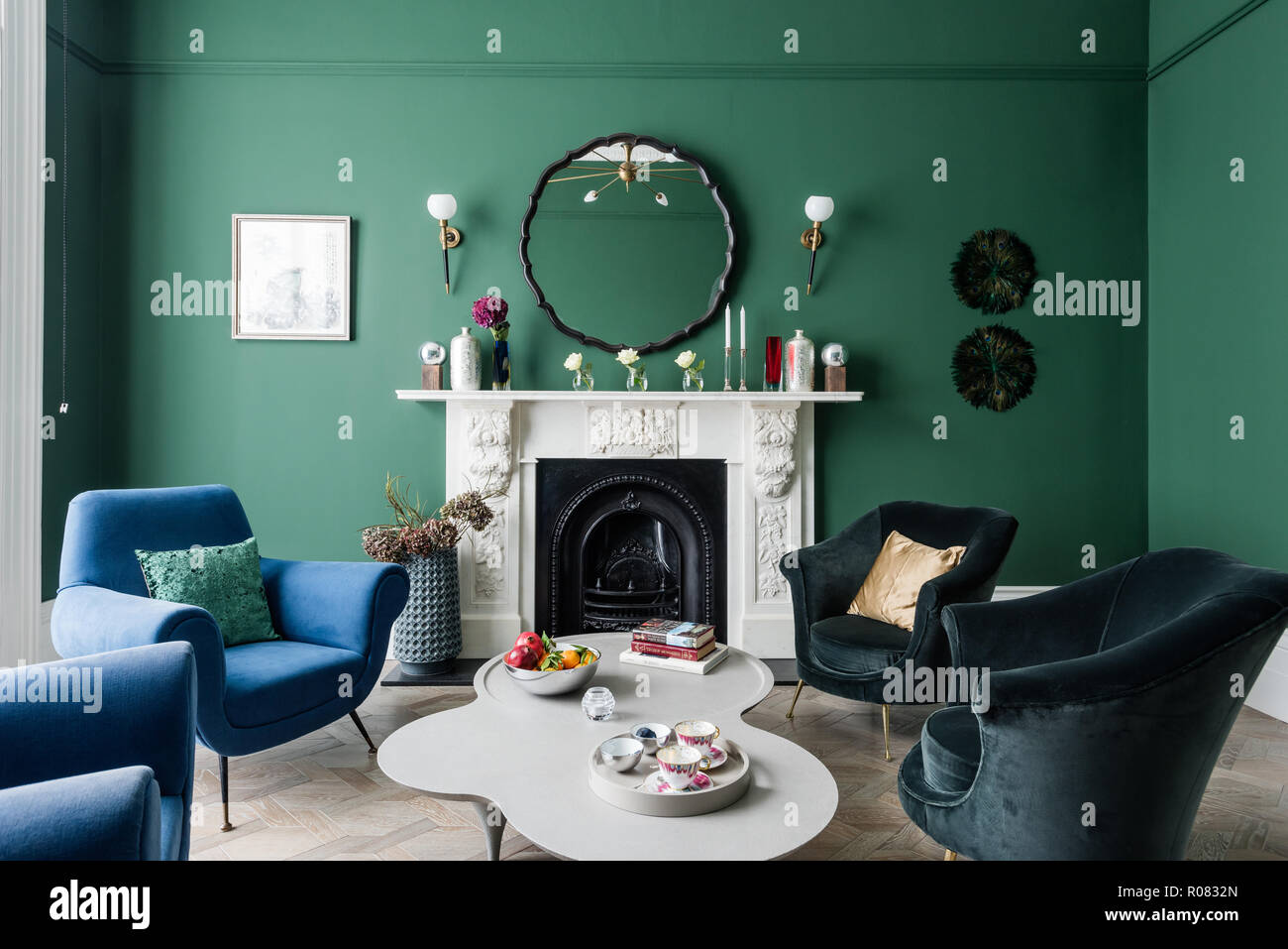 Green and blue toned living room Stock Photo
