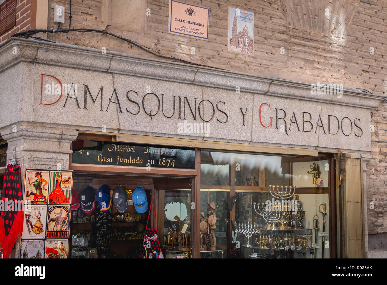 Toledo, Spain April 28, 2018 Showcase of a souvenir shop in the