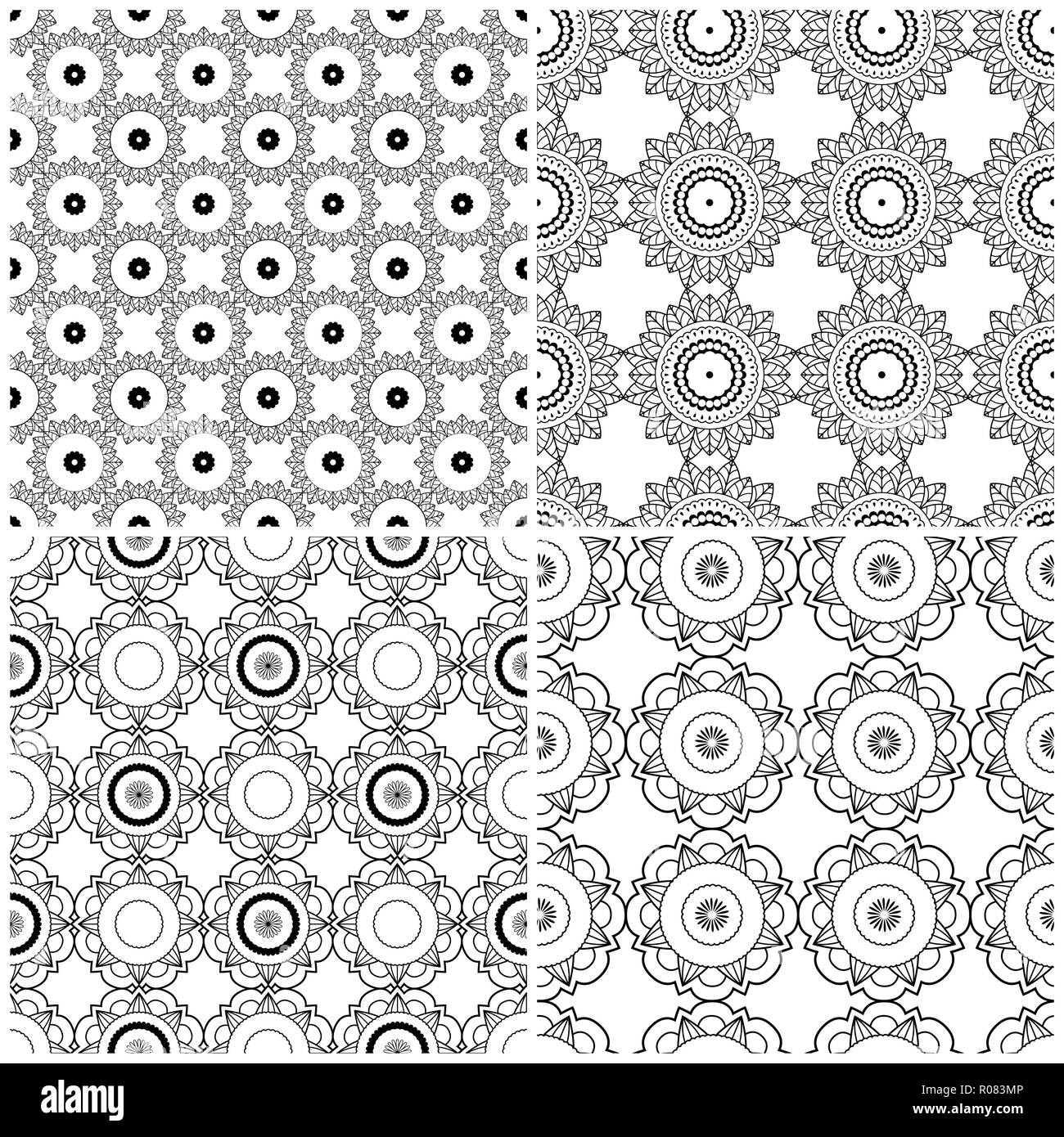 Set Of Four Vector Abstract Seamless Floral Mesh Patterns With Black   Set Of Four Vector Abstract Seamless Floral Mesh Patterns With Black Lines On The White Background Hand Drawing R083MP 