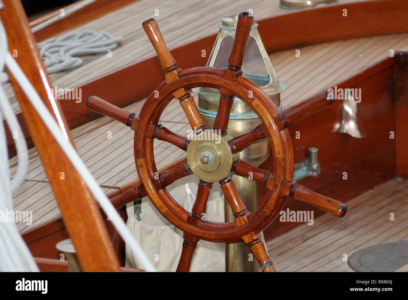 Rudder of a sailboat  in the harbor of  Imperia - Italy Stock Photo