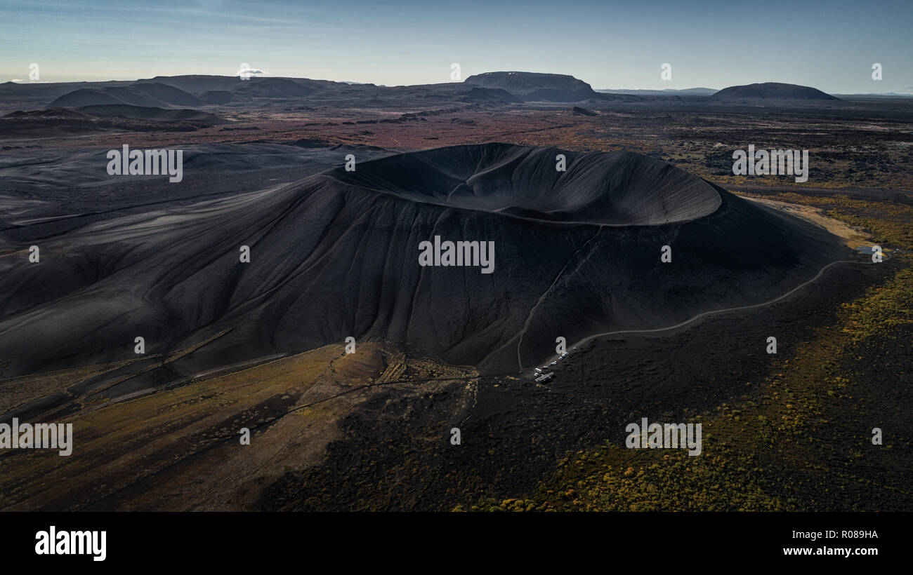 Aerial drone image of Hverfjall crater near Myvatn in North Iceland Stock Photo