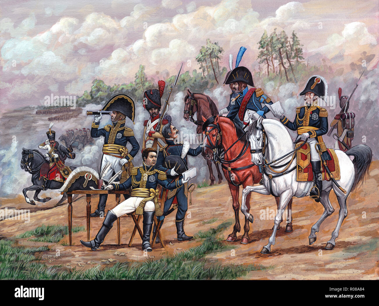 Staff of General Berthier, Napoleonic wars. Illustration. Stock Photo