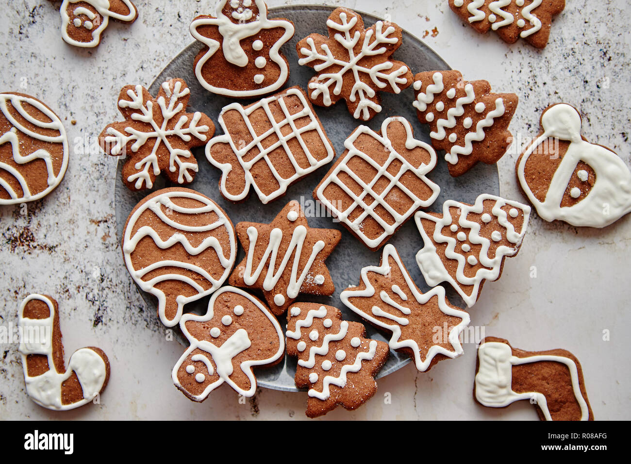 Fresh and tasty Christmas gingerbread cookies Stock Photo