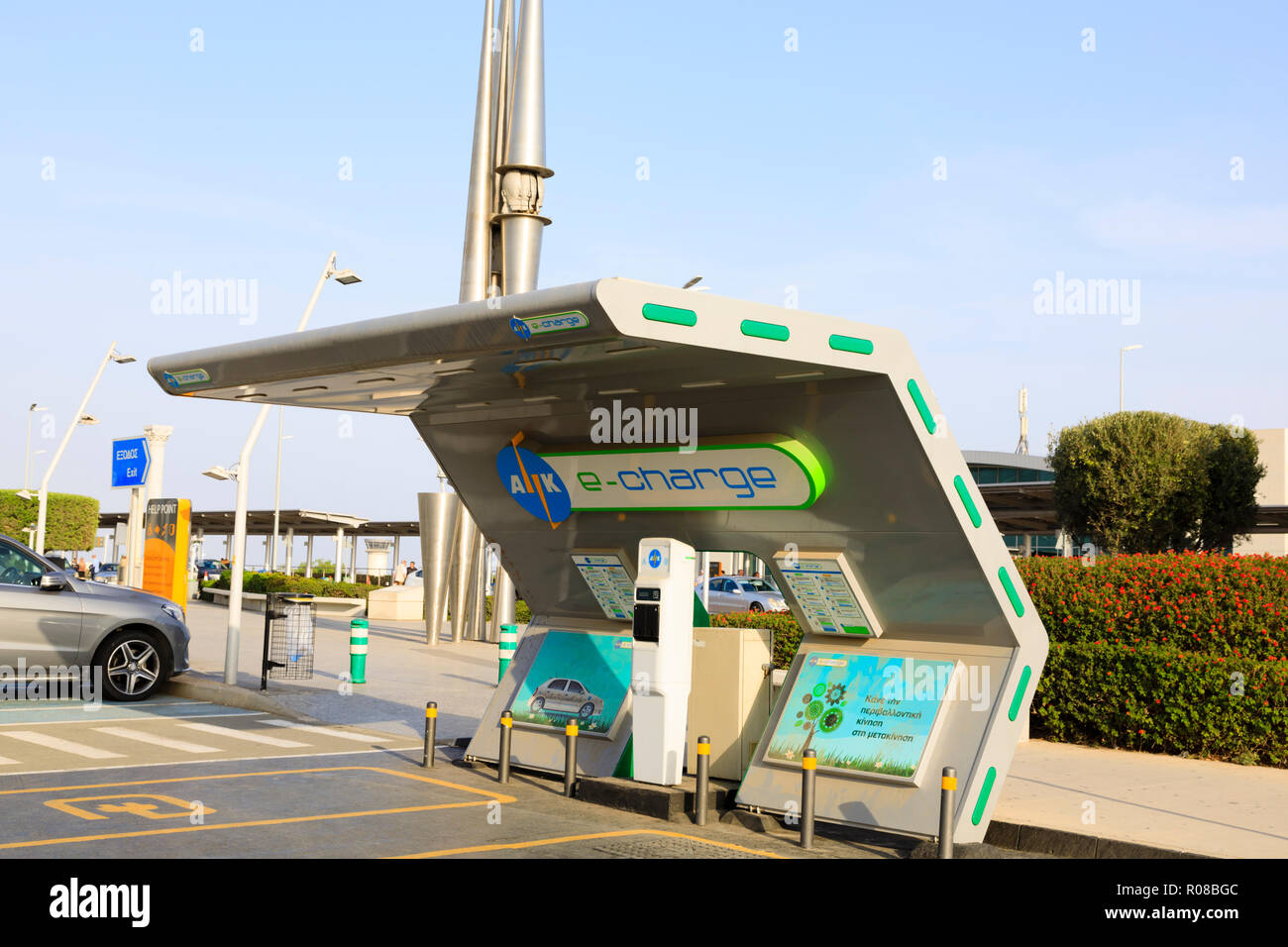 Electric car recharging point at Glafcos Clerides International Airport, Larnaca, Cyprus
