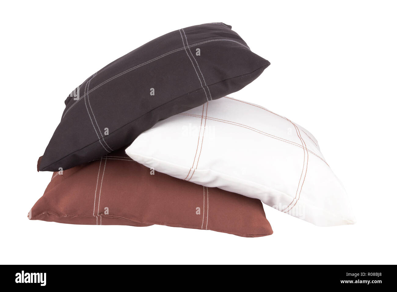 Three soft pillows isolated on white Stock Photo