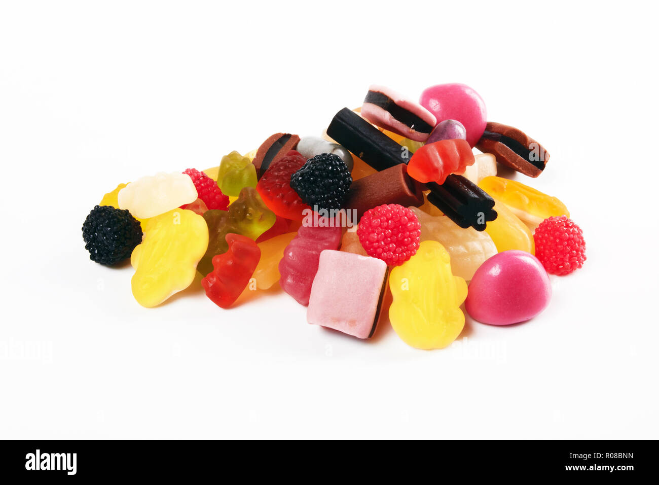 a pile of candies on a white background Stock Photo