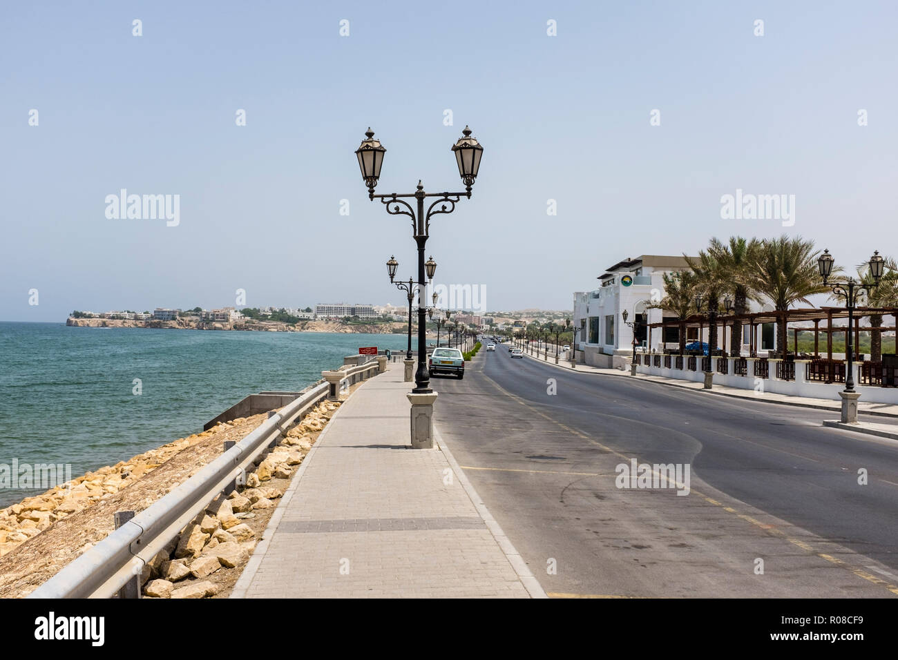 Qurum Beach and Al Shati Street in Muscat, Oman. This is a popular leisure area in Muscat Stock Qurum Beach and Al Shati Street in Muscat, Oman. This is a popular leisure area in Muscat Stock