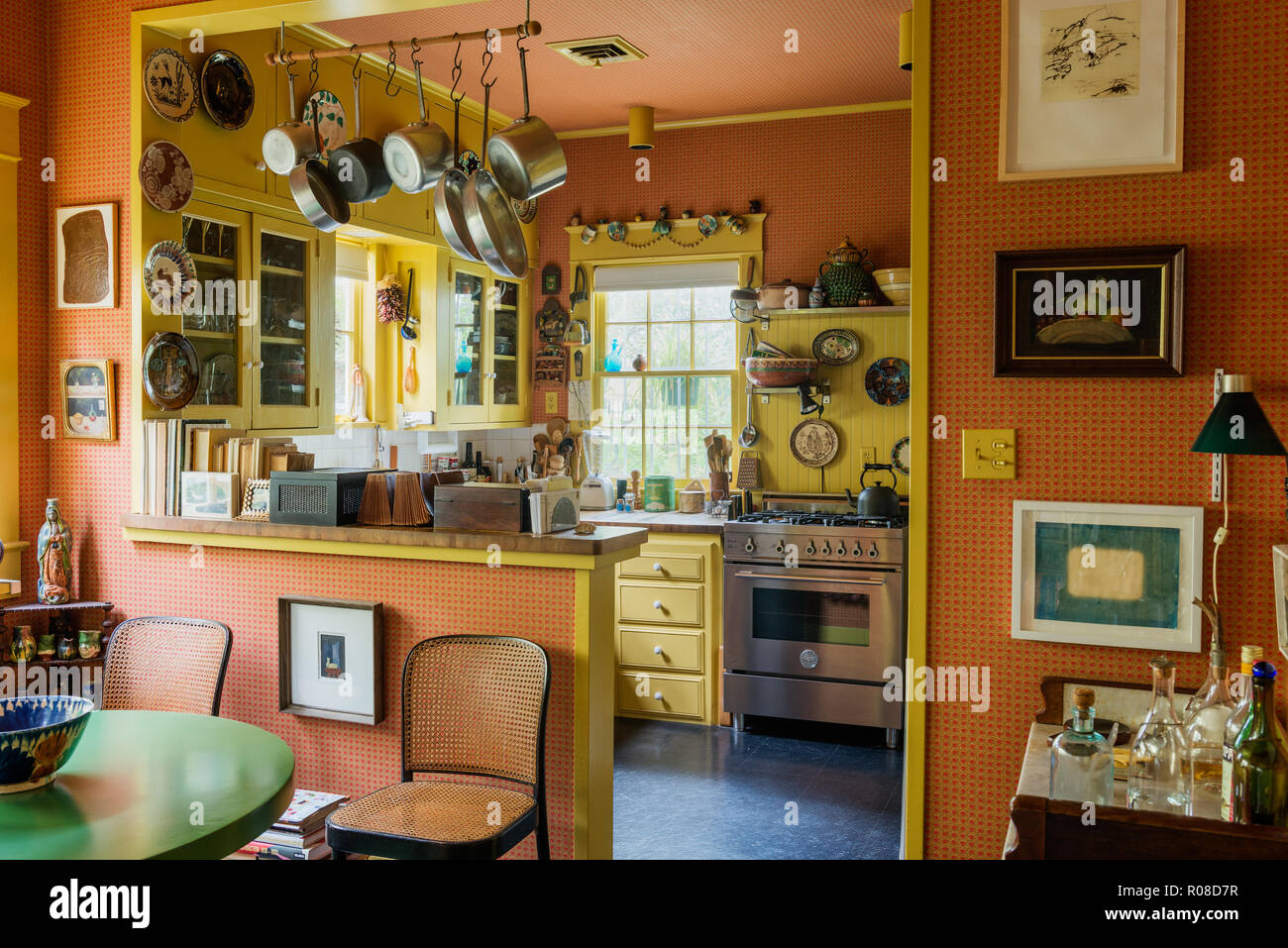Retro kitchen with orange and yellow color scheme Stock Photo