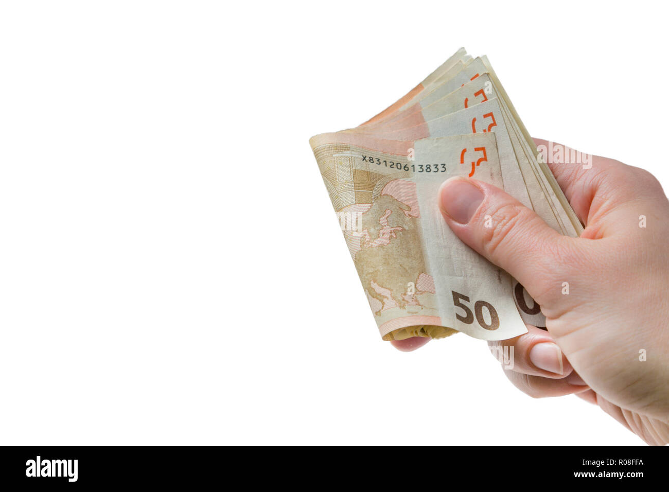 Hands holding euro bills, isolated on white background Stock Photo - Alamy