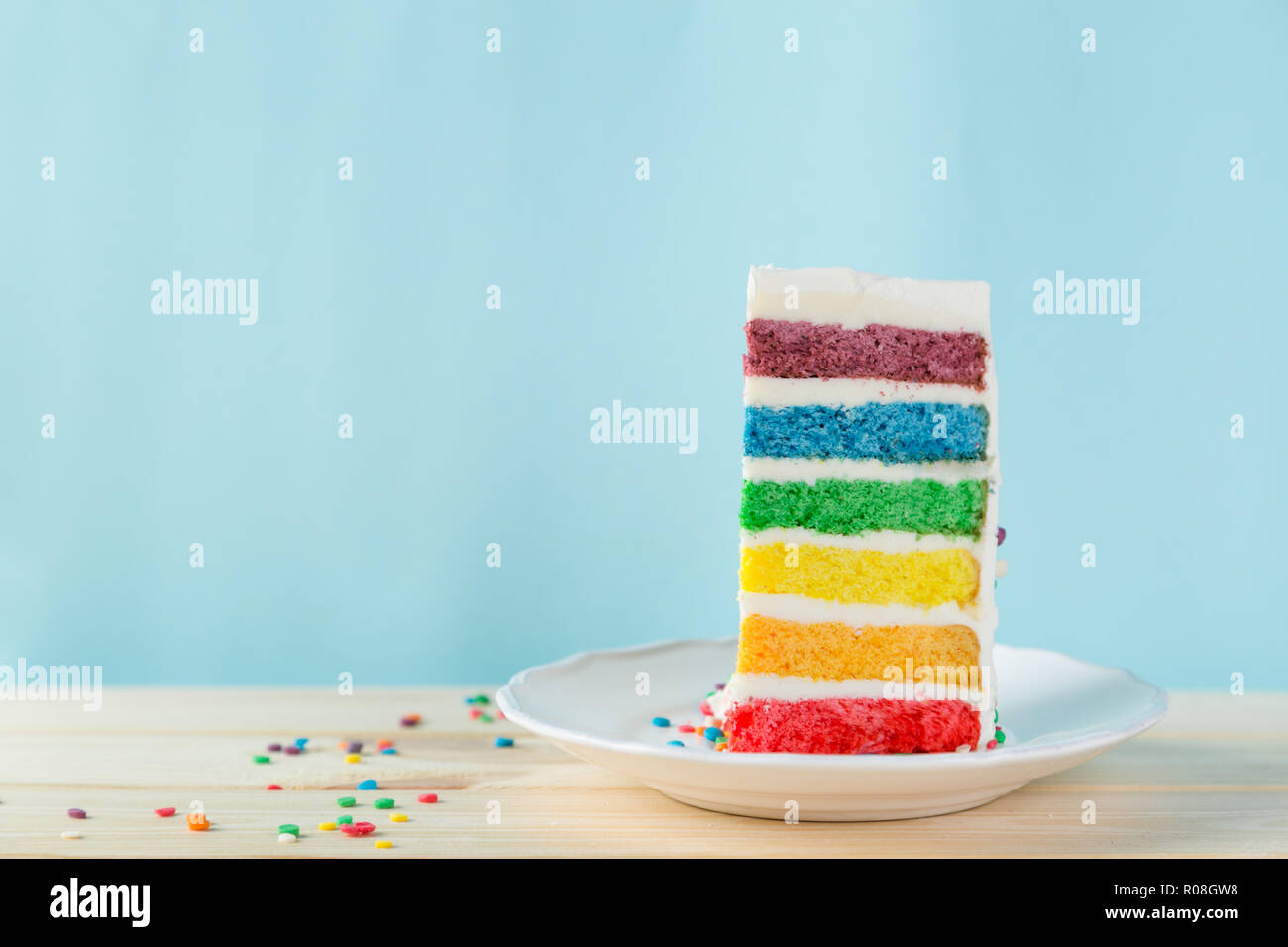 Birthday Background Striped Rainbow Cake With White Frosting