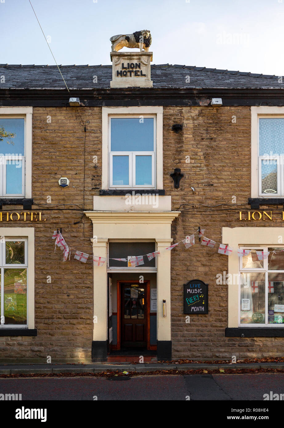 The Lion Hotel, Blackburn. An old public house in brown stone. Stock Photo