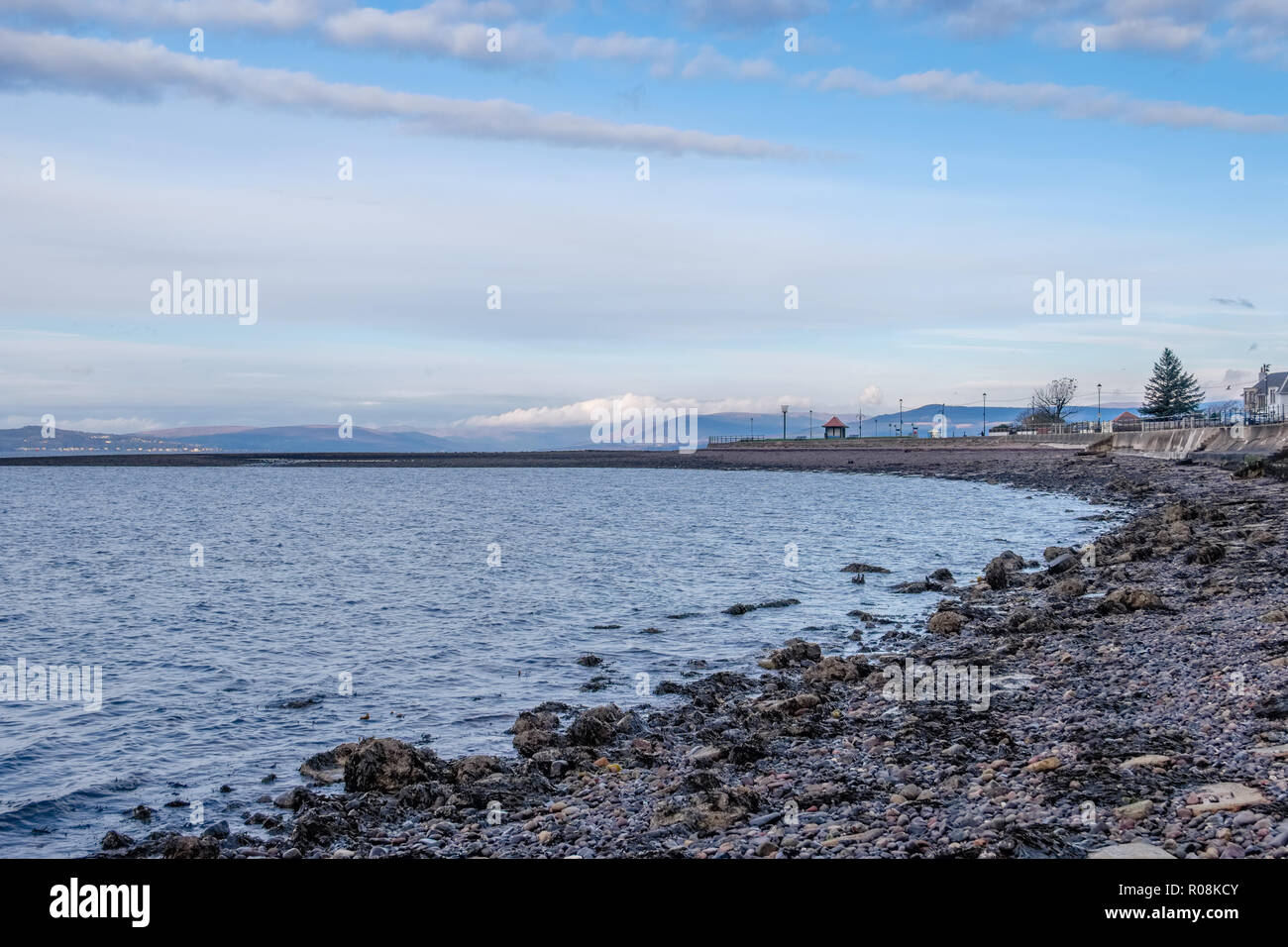 The North promenade in Largs looking towards Aubery point on a cold day in October. Stock Photo