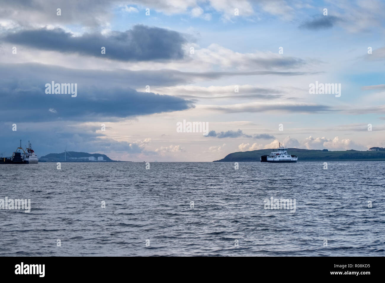 Clyde ferry heading to largs on the West Coast of Scotland on a cold Octobers day in Scotland. Stock Photo