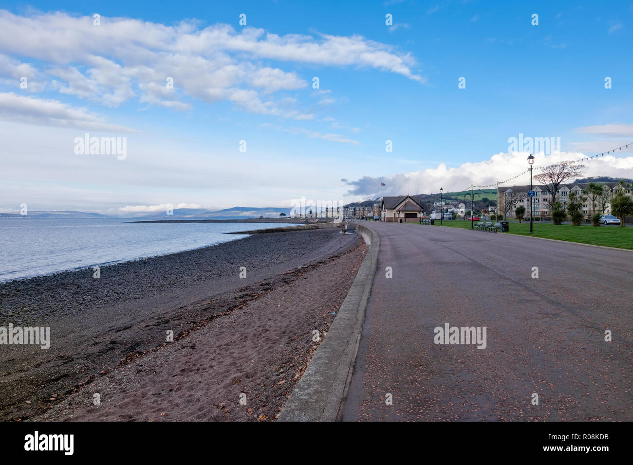 Looking along the seafront of largs on the West Coast of Scotland Stock Photo