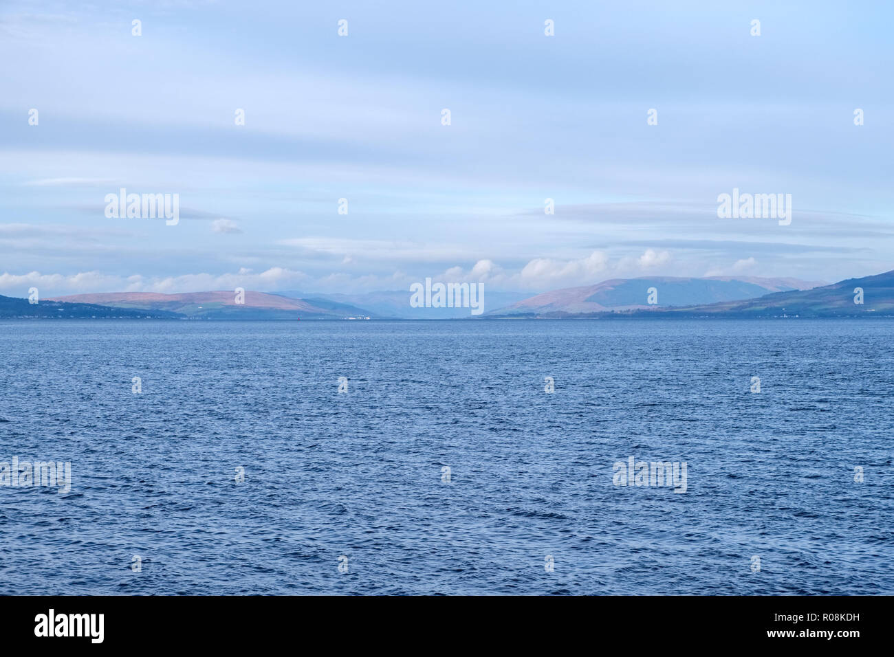 Looking over the River Clyde from Largs to Rothesay and Dunoon on the West Coast of Scotland on a cold autumnal day in October. Stock Photo