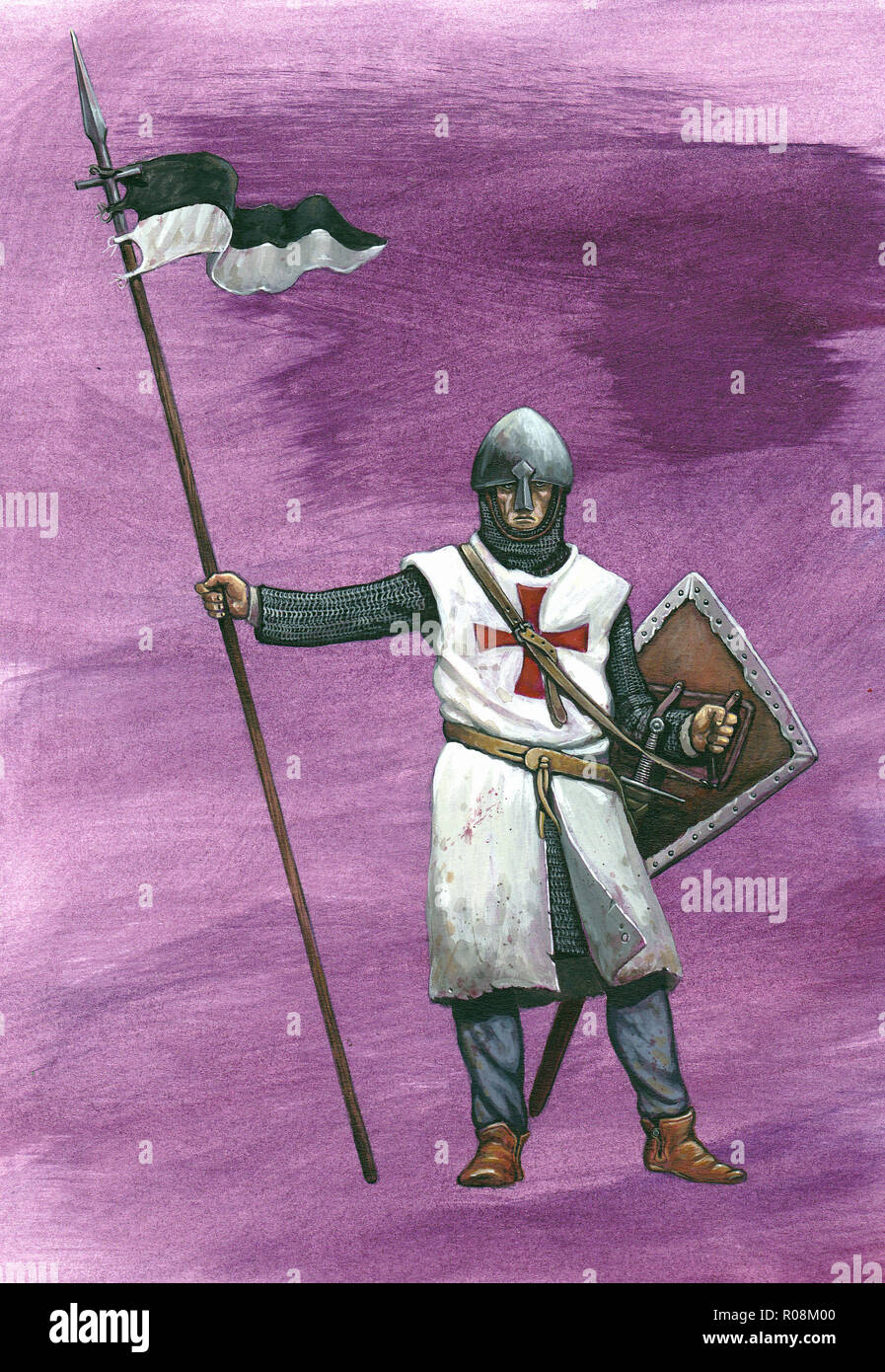 Medieval crusader. Templar knight, XIIc. Historical illustration. Stock Photo
