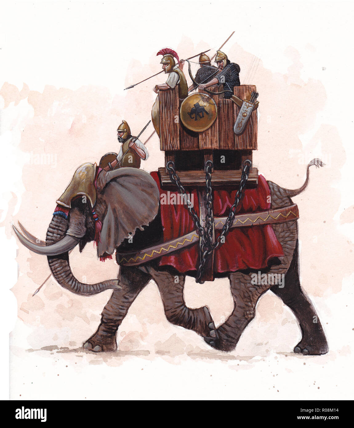 War elephant illustration, army of Carthage. Historical illustration. Stock Photo