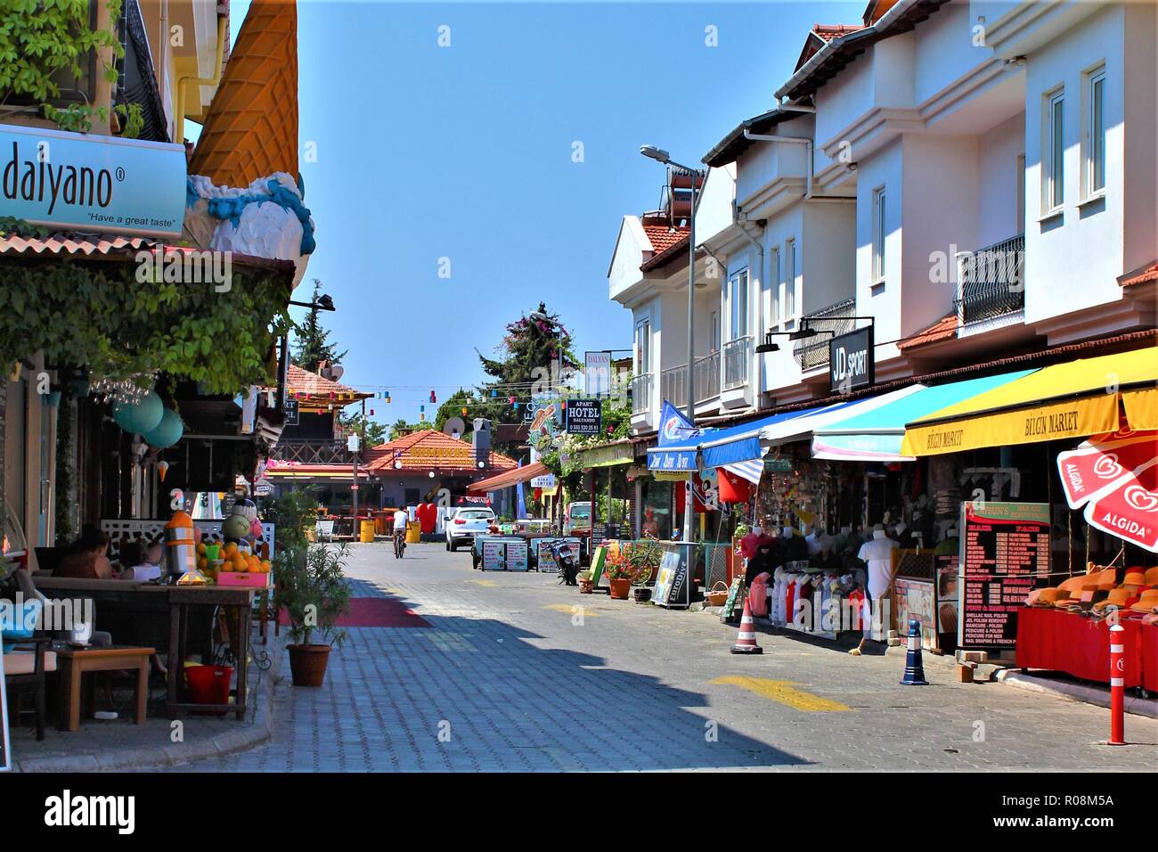 Dalyan, Turkey - July 12th 2018: View down a street in Dalyan town. Stock Photo