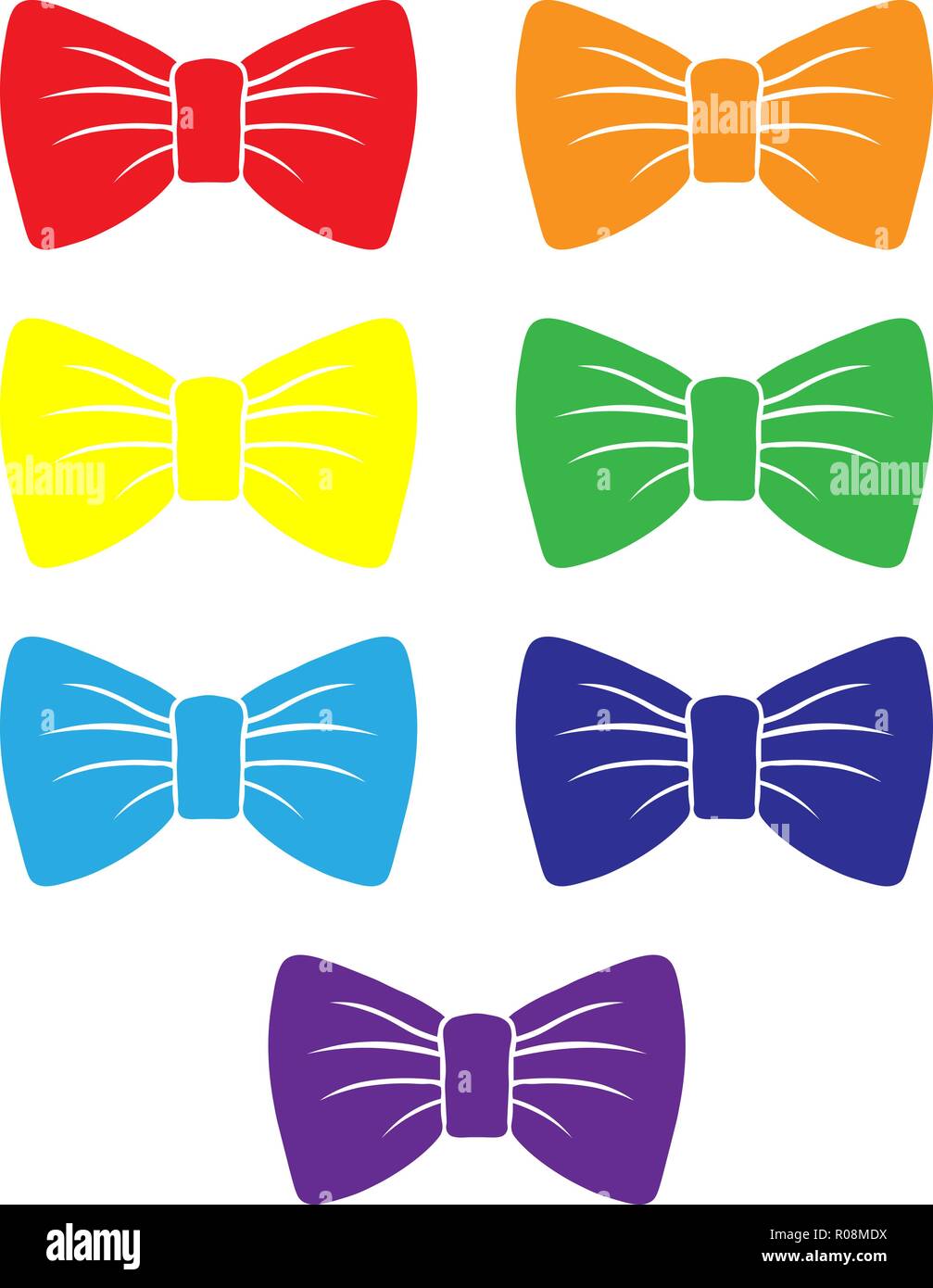 Set of vector bright bows. rainbow colored. multicolored bow silhouette ...
