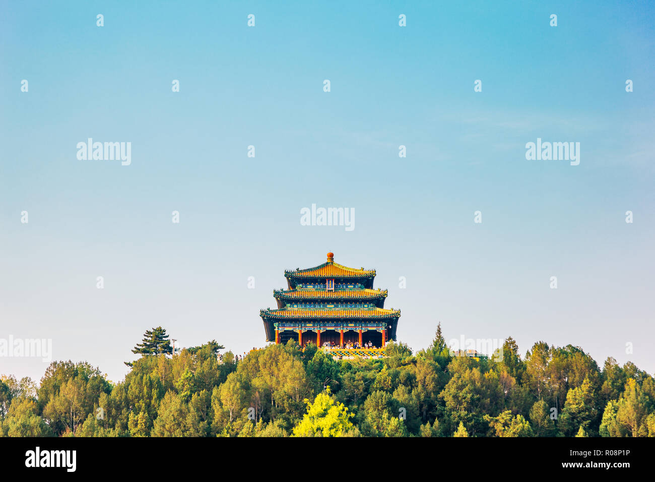 Jingshan Park, Chinese traditional pavilion on the hill in Beijing, China Stock Photo