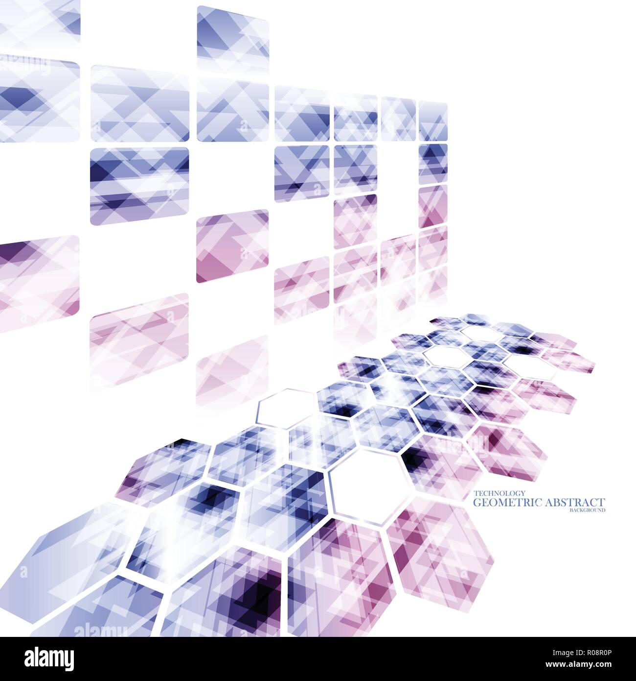Geometric technological reflected hexagon perspective abstract background vector design Stock Vector