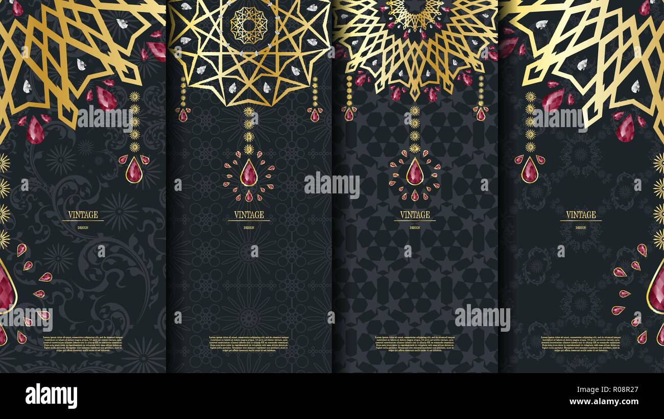 Islamic pattern element concept template with ruby vintage dark background and logo vector design, inclusive of pattern swatch Stock Vector