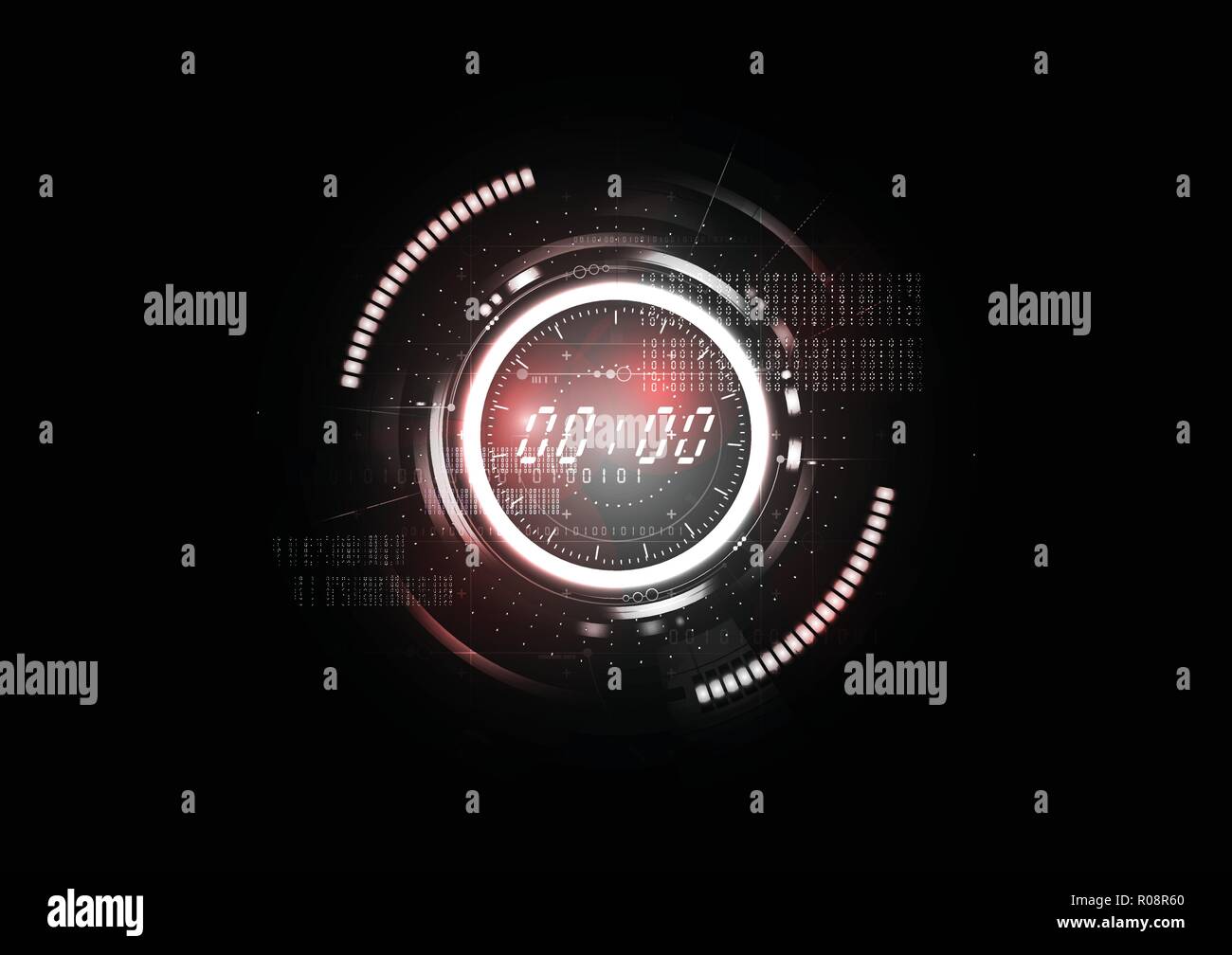 Technological abstract red light clock interface background vector
