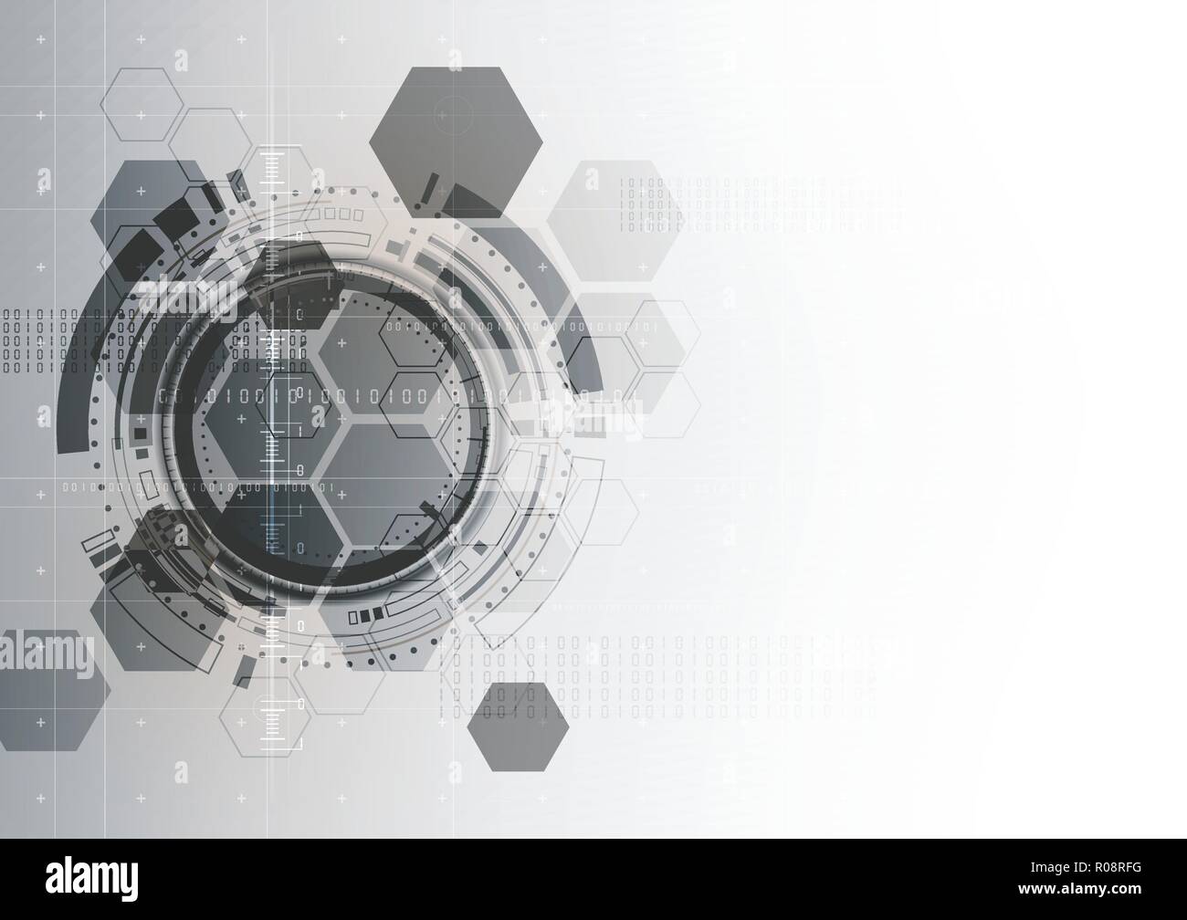 Technological communication digital modern hexagon circle interface abstract background vector design Stock Vector