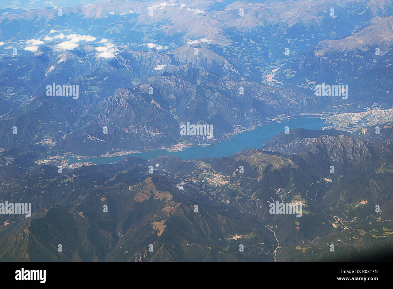 Italy, aerial view of Idro lake, in the prealpine region near Brescia city. Stock Photo