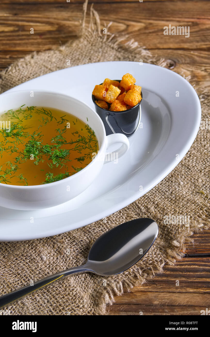 Chicken bouillon broth clear soup hires stock photography and images