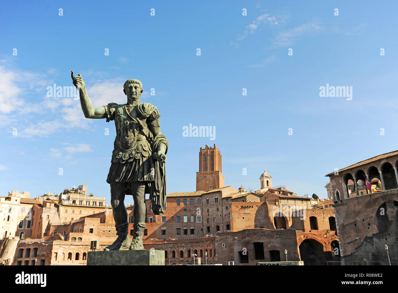 Statue of the Emperor Trajan in Fori Imperiali street, Rome, Italy