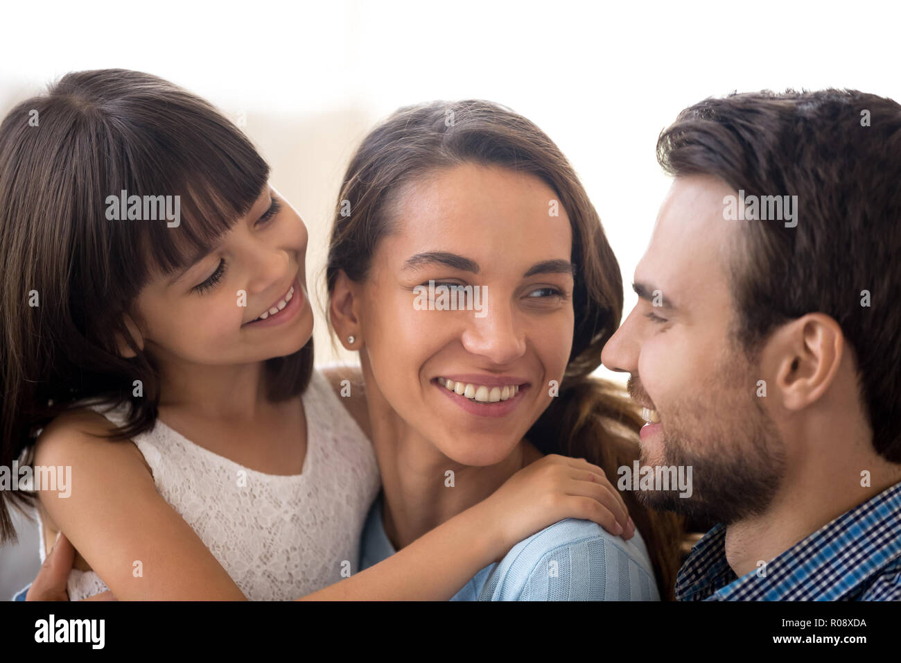 Close up portrait of happy multi ethnic family  Stock Photo