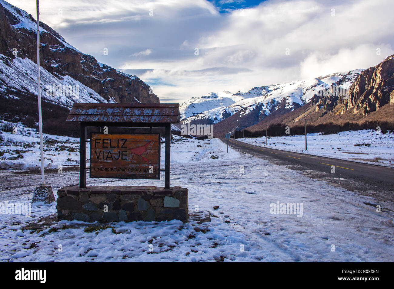 Austral Route Road trip at snow region of Austral Route and snowy mountains at the ...