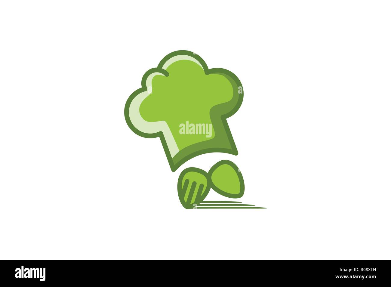 chef hat, spoon and fork fast delivery logo Stock Vector