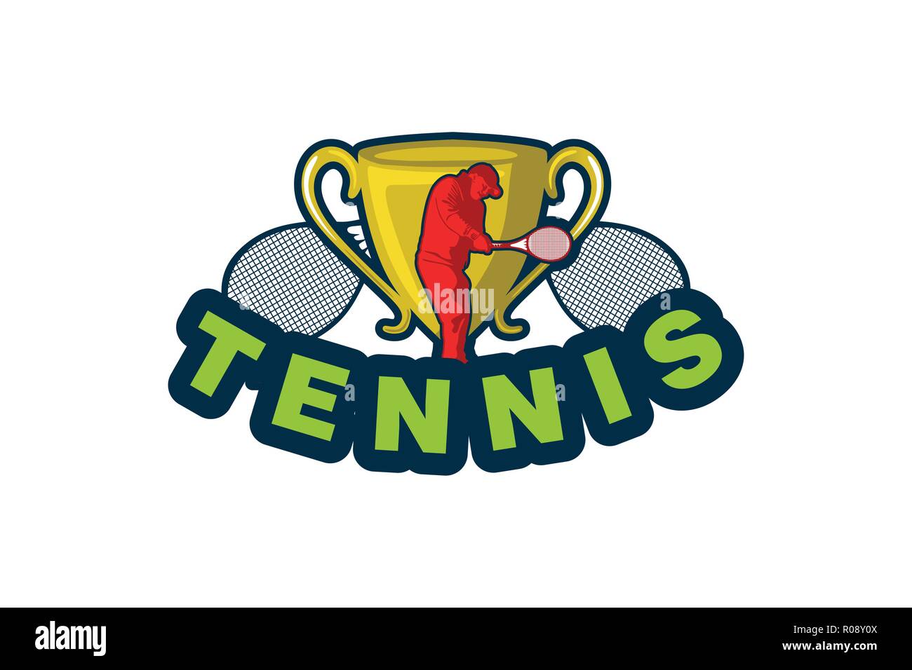 tennis label with trophy and tennis player logo design inspiration ...