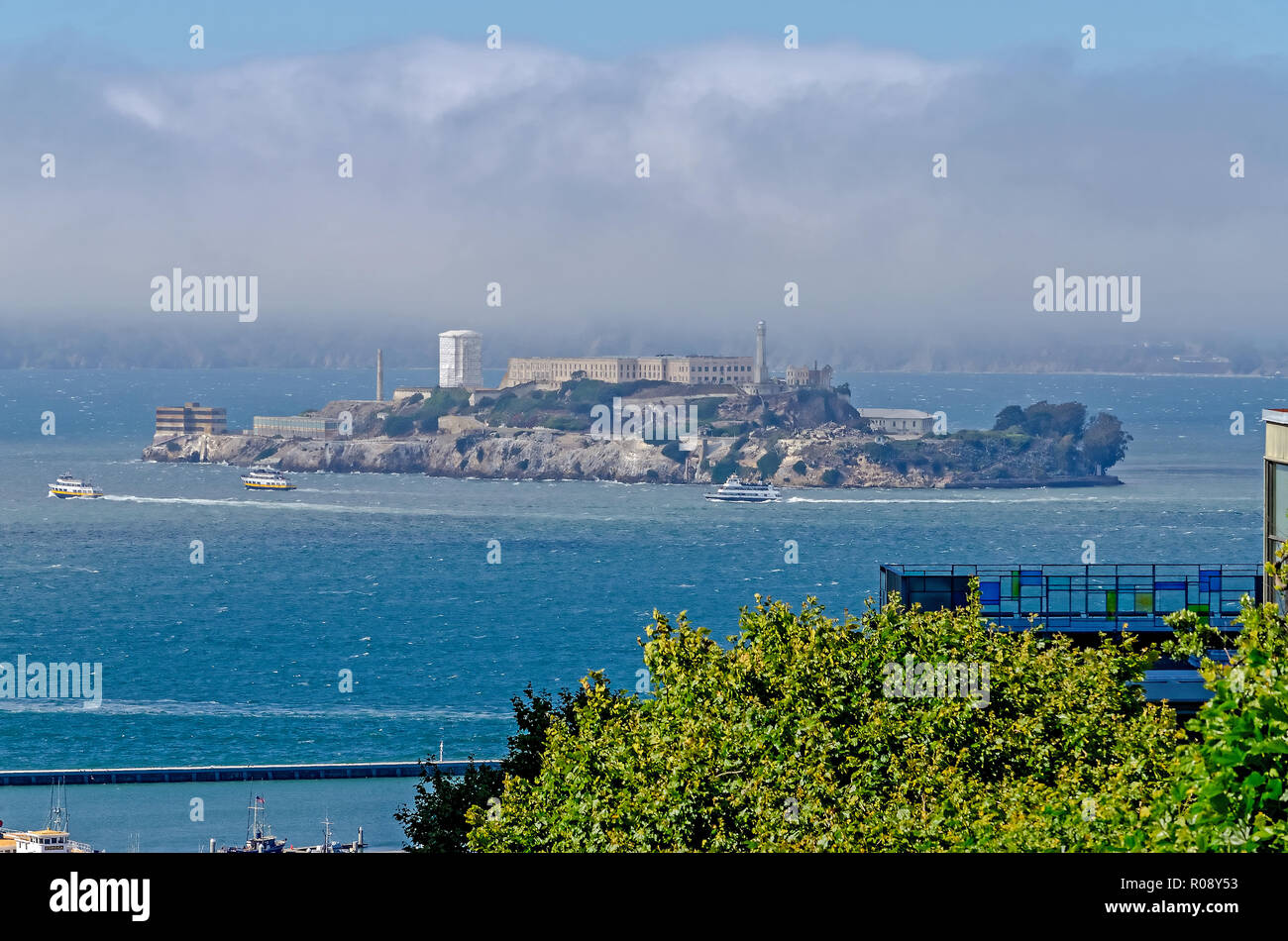 Aerial view of Alcatraz island, San Francisco, California, USA Stock Photo