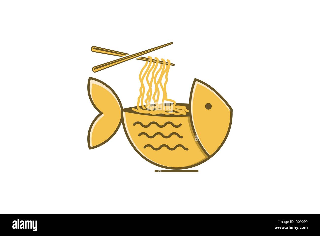Bowl Fish Noodle Logo Design Inspiration Isolated On White
