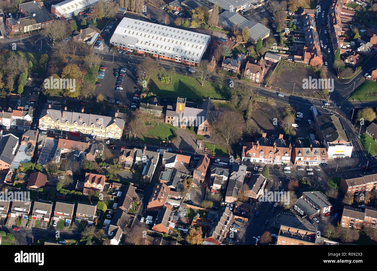 Aerial view of Christ Church Lye and Stambermill in High Street, Lye, Stourbridge Stock Photo