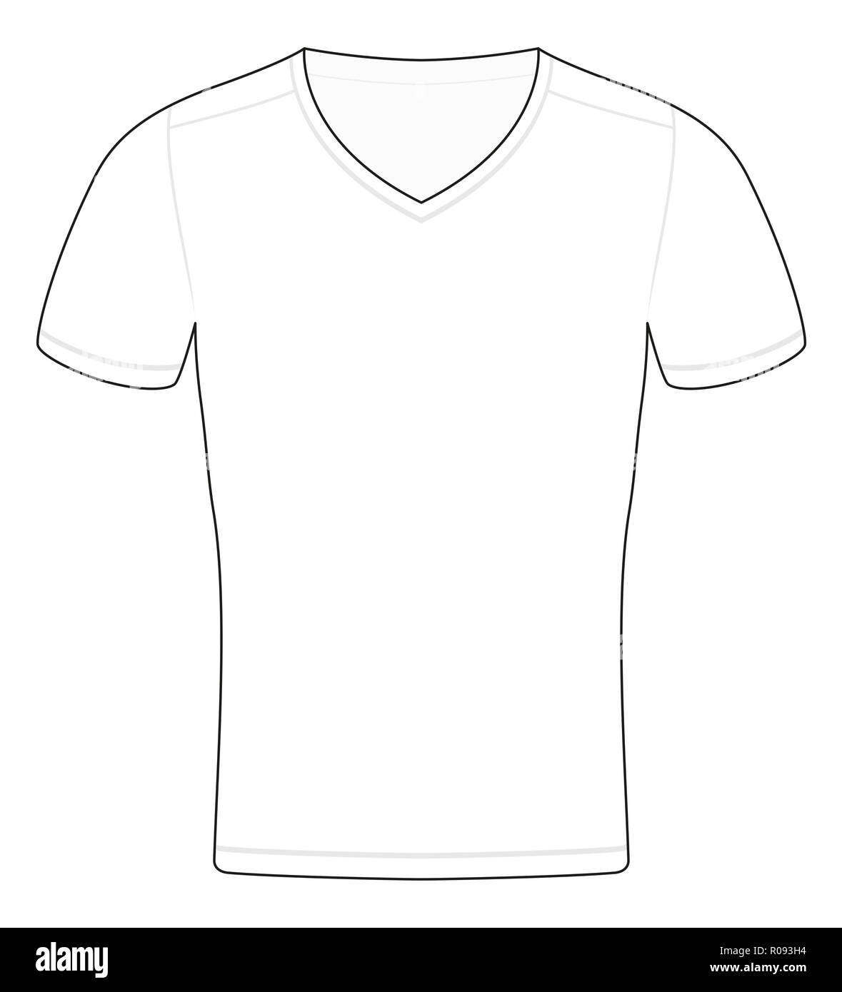 T-Shirt template. Outline illustration of a schematic sample to be colored, labelled or imaged - illustration on white background. Stock Photo