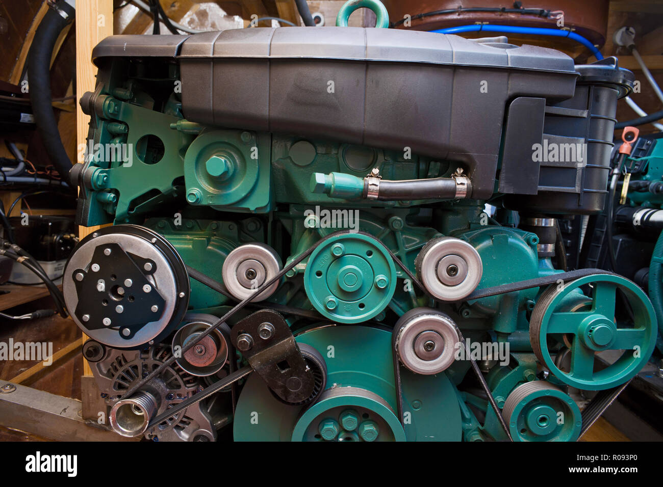 motor boat engine compartment Stock Photo Alamy