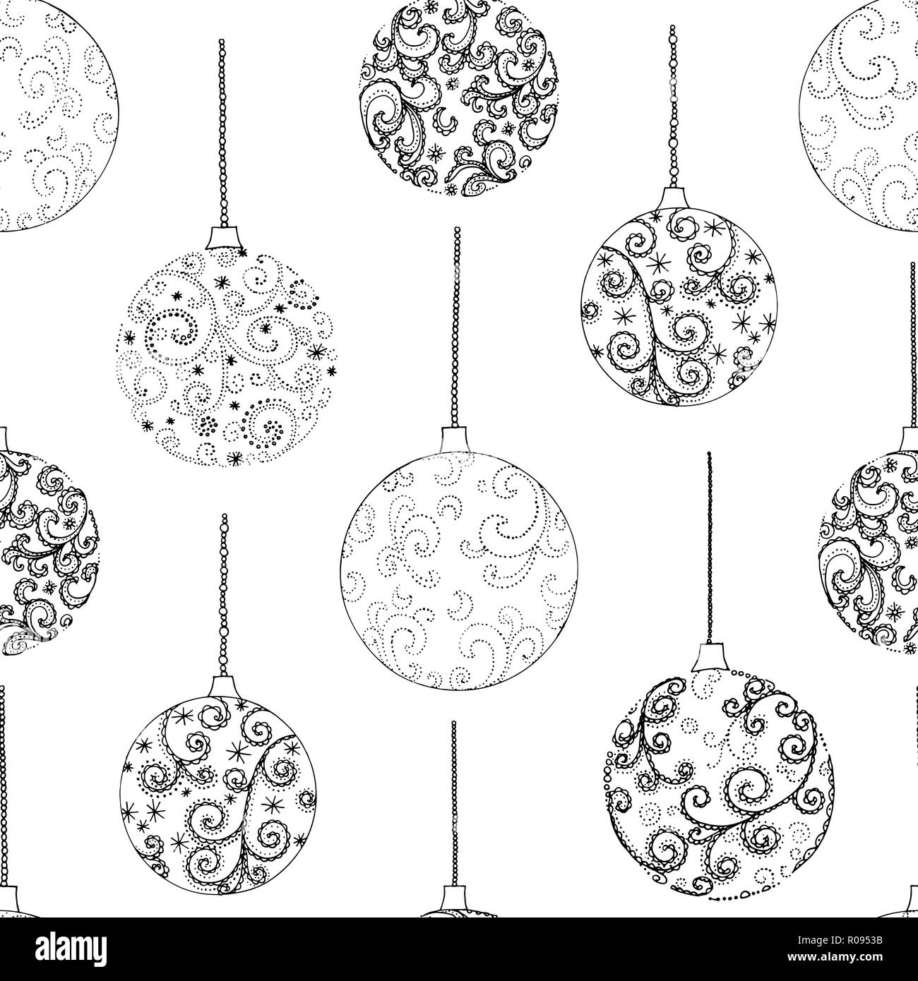 Seamless pattern of hand drawn doodle style Christmas balls isolated on ...
