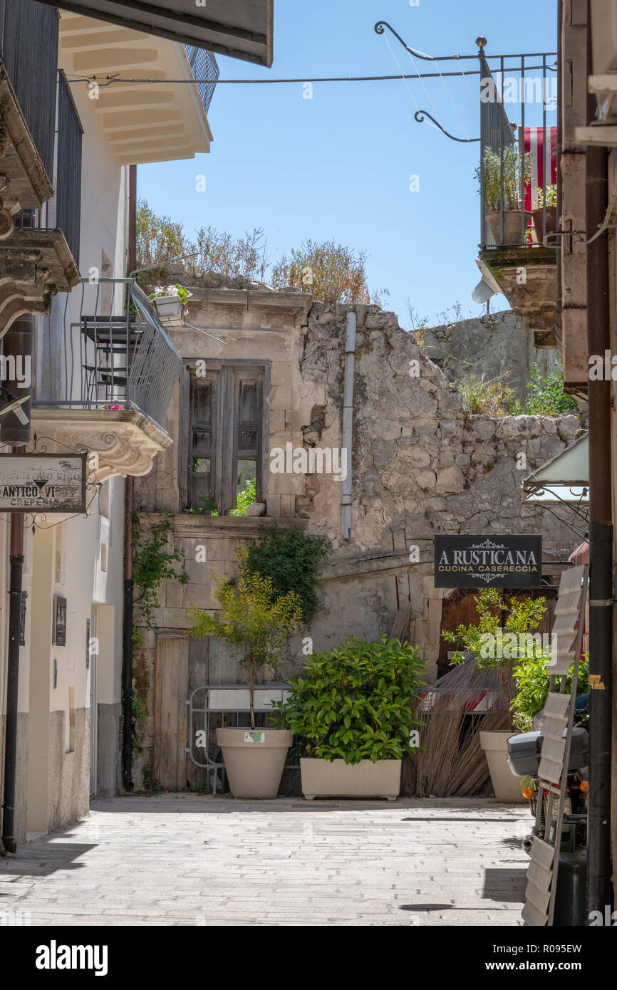 Street Scene, Ragusa Hill Town, Sicily Stock Photo
