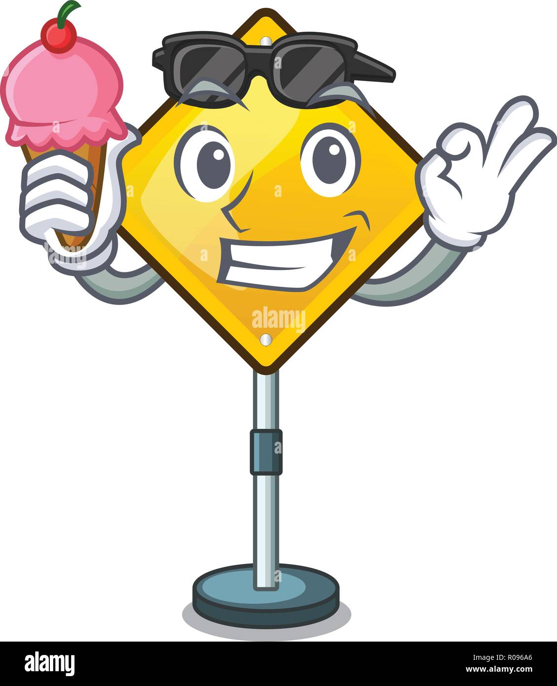 With ice cream warning attention sign shaped character exclamation Stock Vector